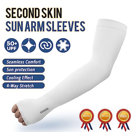 Image of GOUNOD Sun Protection Cooling Arm Sleeves with Thumb Holes - Gardening Outdoors Sports Workouts Sunscreen Arm Sleeves