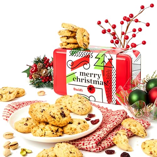 David's Cookies Cranberry Pistachio Biscuits – Merry Christmas Sampler Tin