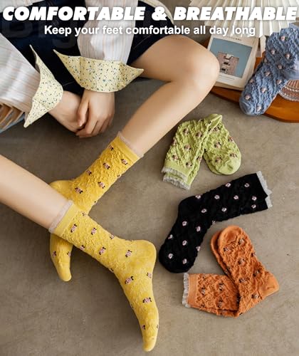 Image of IIG Womens Novelty Cotton Crew Socks Cute Animals Socks Fun Flower Socks (fit women's shoe size 5-9)