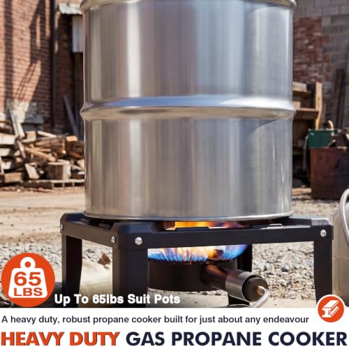 Image of Llamaviva Portable Single Propane Camping Gas Stove w /4ft Hose | Heavy Duty Cast Iron, with Adjustable Regulator Hose, for Wok Cooking, Seafood Boil, Tailgating & Camping