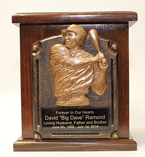 Baseball Adult Memorial Cremation Urn, Wooden Sports Funeral Urn with Personalization