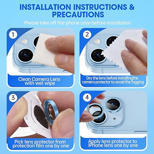 Image of Glass Camera Lens Protector Compatible For Iphone 15 /15 Plus,Individual Metal Ring 9H Hardness Scratchproof Protector,Stylish Accessories,Case Friendly(Blue)