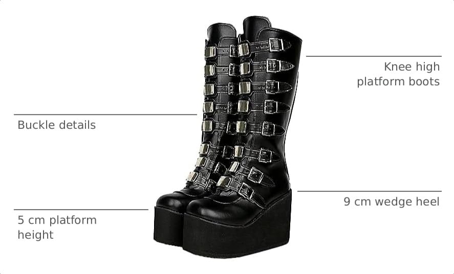 Image of Parisuit Women's Knee High Goth Platform Boots Lace Up Combat Boots | Chunky High Heel, Buckle Boots, Punk Chain Boots