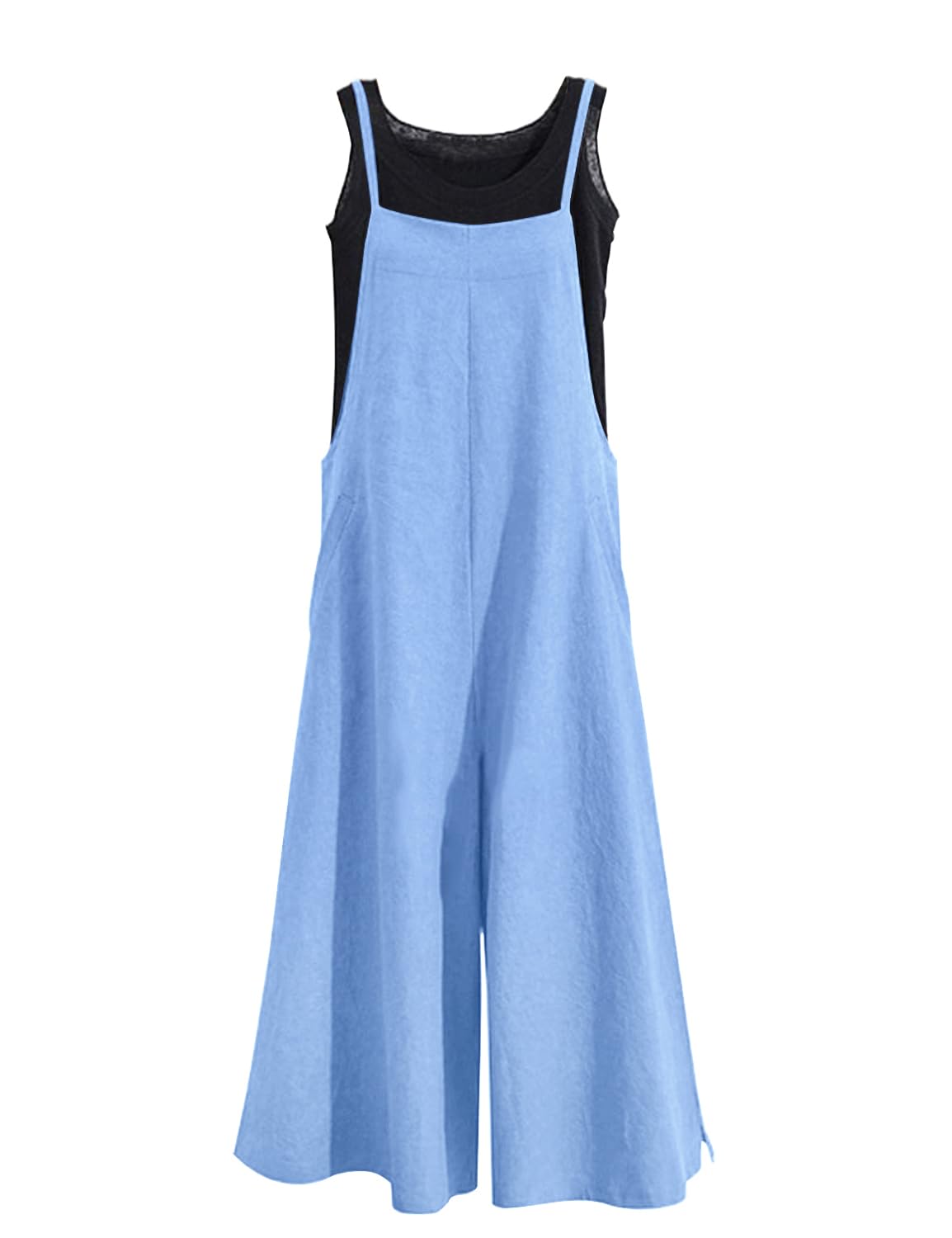 YESNO Women Casual Loose Long Bib Pants Wide Leg Jumpsuits Baggy Cotton Rompers Overalls with Pockets PZZTYP2