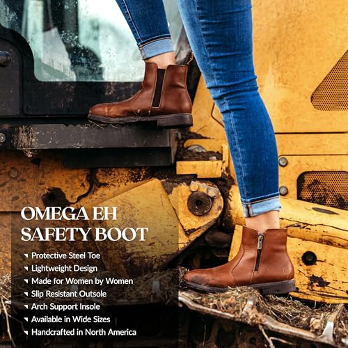 XENA Omega Women’s Safety Steel Toe Work Boots, Stylish Leather, Lightweight, Breathable, Comfortable, Slip Resistant, Side Zipper, ASTM F2413-18 Certified, OSHA Compliant, EH Rated2