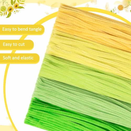 Image of Peryiter 500 Pcs Pipe Cleaners for DIY Flower Bouquets, Chenille Stems for Graduation Bouquet Crafts, Fuzzy Sticks for Handmade Flowers, DIY Gift, Art Projects(Yellow & Green Flower,12 Inch)