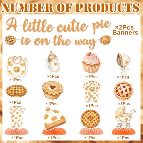 Image of Cutie Pie is on The Way Baby Shower Banner Honeycomb Set 14pc