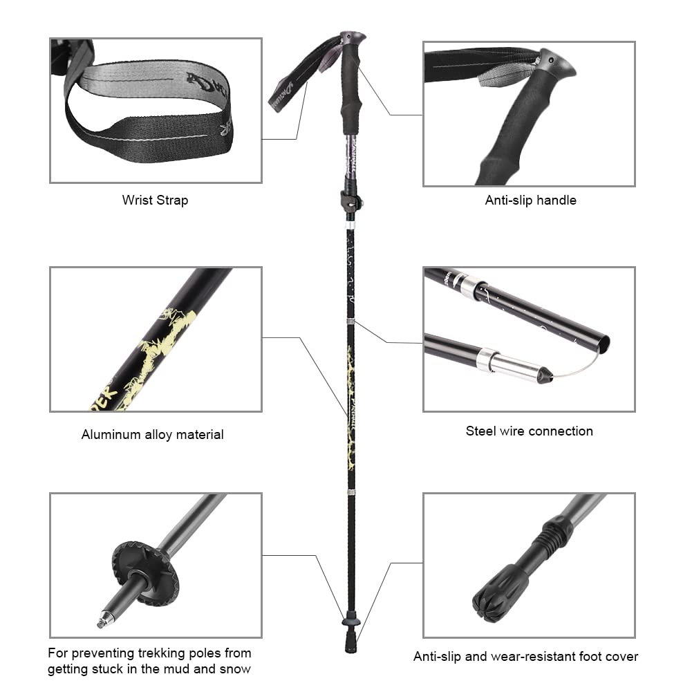 Hiking Walking Trekking Pole with Quick Flip Lock Foldable Lightweight Walking Stick Portable Adjustable Hiking Stick Walking Pole for Men Women Senior Trekking Camping Backpacking Traveling