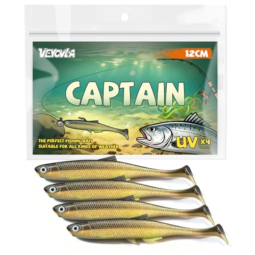VEYCVLA Fishing Gummifische Zander barsch 12cm 4 Stück Gummiköder Zander-Angeln-Softbait Angelköder,Gummi Fische Gummifisch Set Zander-Gummifisch Zander Köder