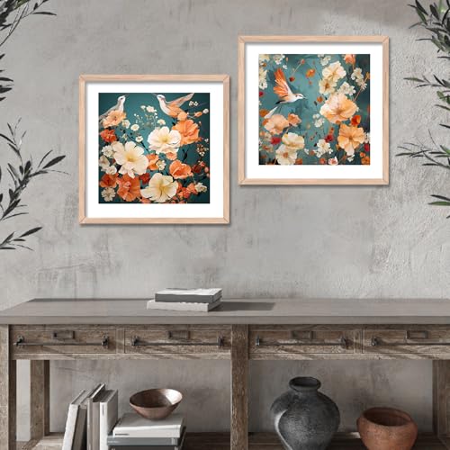 Image of kotart - Birds wall art home decor frames for wall hanging, living room, office | Floral art for home decoration Set of 2 (F)