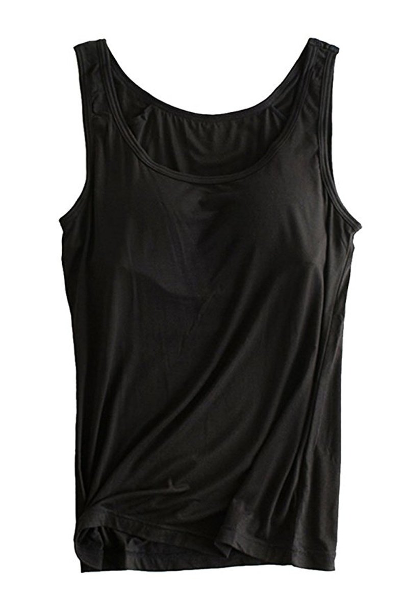 FOURSTEEDS Womens Modal Built in Bra Active Padded Wide Straps Cami Tank Tops