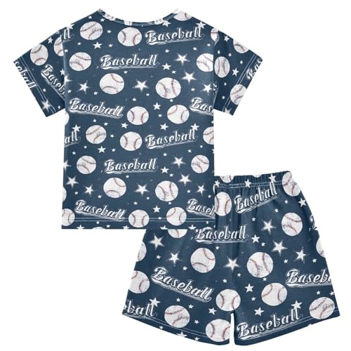 ALAZA Cartoon Vintage Baseball Blue Pajamas Short Sleeve 2 Piece Sleepwear Top and Bottom Pajama Set Unisex2