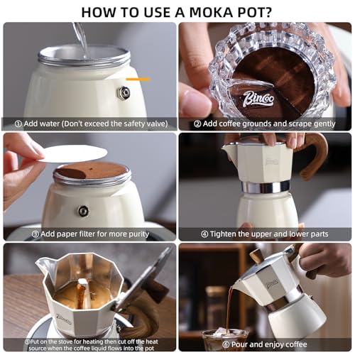 Image of Bincoo Espresso Maker Stovetop,Camping Moka Pot 2 Cup /120ML,Stove Top Espresso Italian Coffee Maker,Easy to Use (Red)