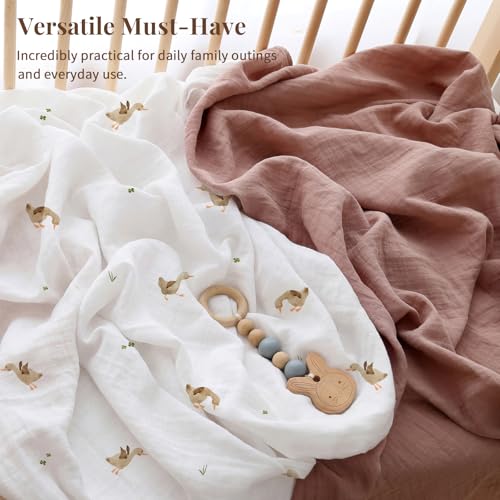 Image of POMISO Muslin Swaddle Blankets for Boys & Girls, Newborn Receiving Blankets, 4 Pack Soft Breathable Baby Swaddles, Large 47x47 Inches, Adorable Ducklings