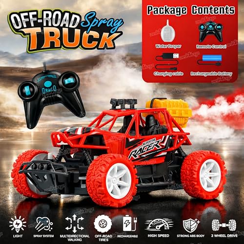 Image of Zest 4 Toyz Remote Control Car Toy for Kids Monster Truck Rechargeable with LED Lights & Mist Spray Effect Racing Car Indoor & Outdoor Toy for Boys & Girls (Pack of 1) Red