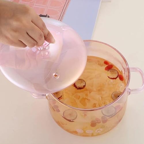 Miniatura 7 de Yardwe Tazón de sopa de vidrio con tapa y asa 1 olla de cocina rosa de doble mango