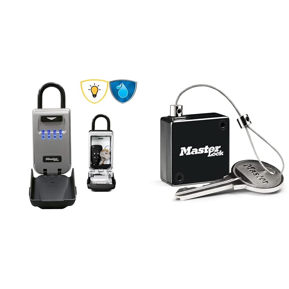 Master Lock Caja Fuerte para Llaves retroiluminada + Correa de Llaves retráctil [Impermeable] [con Arco] [Mediana] 5424EURD - Caja de Seguridad