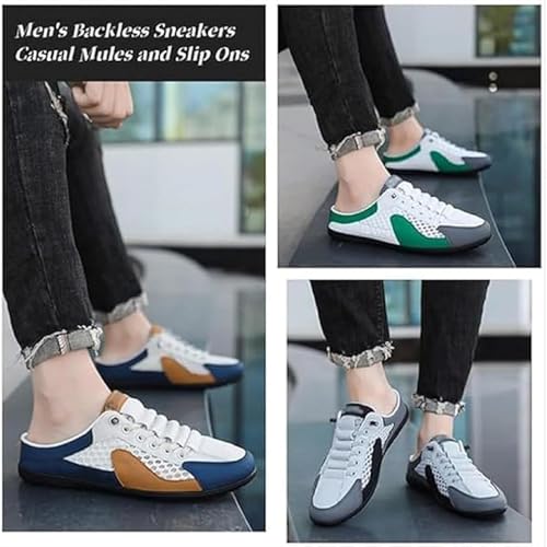 Men's Backless Sneakers, Closed Toe Half Drag Sneakers Anti-Slip Walking Shoes Fashionable Mens Slip On Mule Mesh Shoes for Spring Summer2