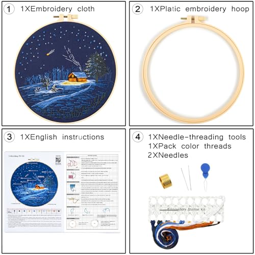 Image of Christmas Embroidery Kits for Beginners Adults, Winter Hand Embroidery Starter Kits, Christmas Cross Stitch Kits for Beginners Needlepoint DIY Kits for Adults, Embroidery Hoop, Thread & Video Tutorial