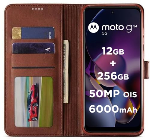 Image of SHINESTAR Moto G54 5G / G64 5G Flip Back Cover | PU Leather Flip Cover Wallet Case with TPU Silicone Case Back Cover for Motorola Moto G54 5G / G64 5G - Classic Brown