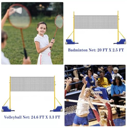 Pali per Rete Sportiva Regolabili in Altezza con Doppia Rete per pallavolo e Badminton, Ideali per Giardino, Interni ed Esterni.