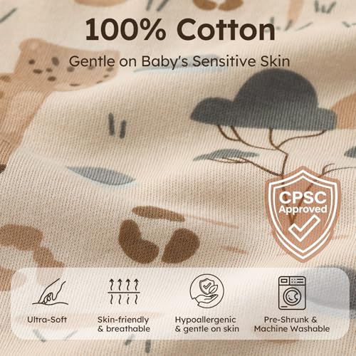 Image of Baby Sleep Sack 6-12 Months 0.5 Tog Baby Wearable Blanket 100% Cotton Sleeping Sack with 2-Way Zipper for Newborn Infant Apricot Gray Elephant