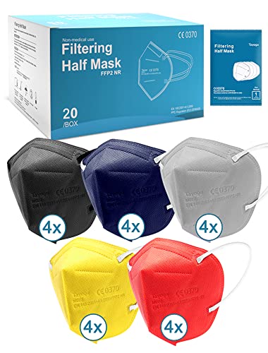 Tayogo Mascarillas FFP2 NR 20 uds, Respirador Mascarilla Homologadas CE, 5 Capas, Alta Filtración, Desechable de Proteccion Personal, Envase Individual, Filtración ≥ 95% para Adultos (colores)