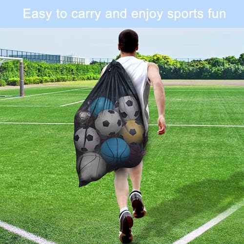 Diompirux Grande Bolsa de Pelota de Malla con Cordón y Correa Hombro, Nailon Bolsa de Fútbol de Malla Impermeable, para 10-12 Bolas, Reutilizable para Pelotas Baloncesto, Fútbol, Voleibol - imagen 4