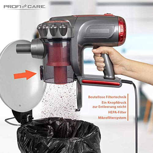 ProfiCare PC-BS 3038 Bodenstaubsauger / 2in1 Boden-/Handstaubsauger / 600 Watt/HEPA-Filter / 6,5 Meter Stromkabel/rot - Image 8