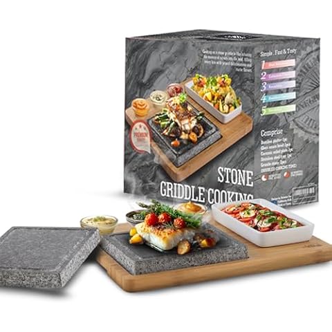 Artestia Cooking Stones for Steak Stones Sizzling Hot Stone Set Hot Rock Cooking Stone Indoor Grill, Granite Stone Cooking Set/BBQ/Steak Grill (Upgrade Version) Cover