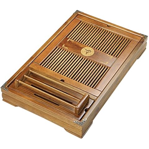 Tea Talent Reservoir & Drainage Type Solid Wood Tea Tray - Japanese/Chinese Gongfu Tea Table Serving Tray Box for Kungfu Tea Set 21.2 x 13.4 x 2.36 Inch, Original Color Cover