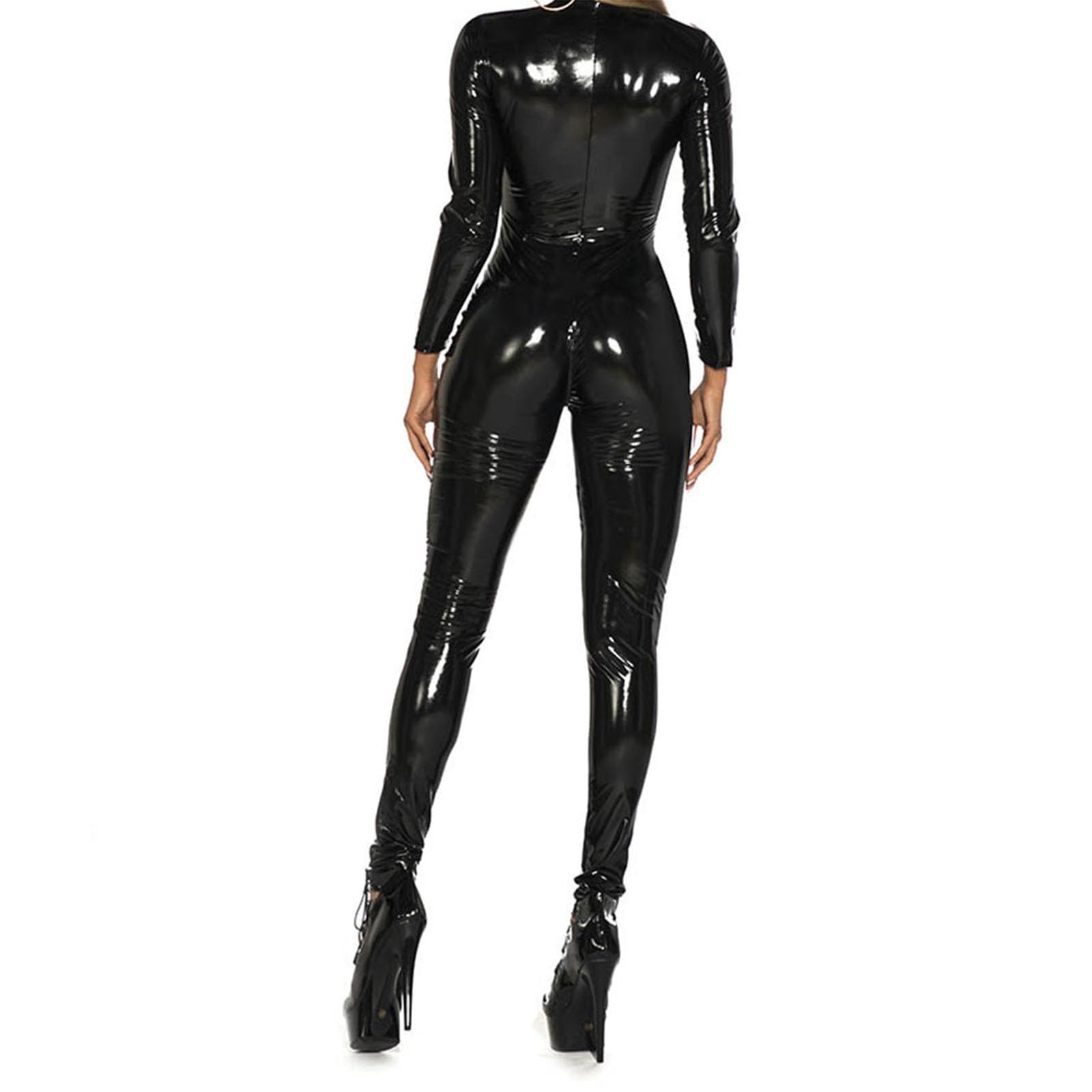 Generico Body Sexy da Donna Body Sexy Tuta in Pelle Cerniera Bodysuit Lingerie Jumpsuit Costumi Cosplay Body in Lattice Lucido Abbigliamento da Discoteca,002,S