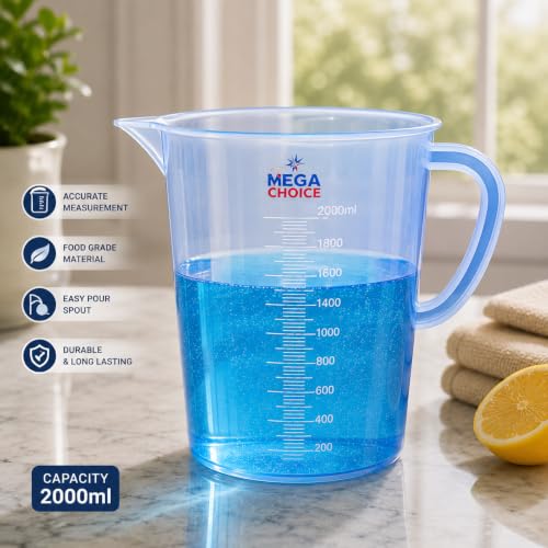 Image of Transparent Plastic Measuring Jugs 2000 ML with Handles - Measuring Mugs Cups for Home, Kitchen,Office, School & Laboratory Use, Measuring Solid & Liquids Moulded in Polypropylene
