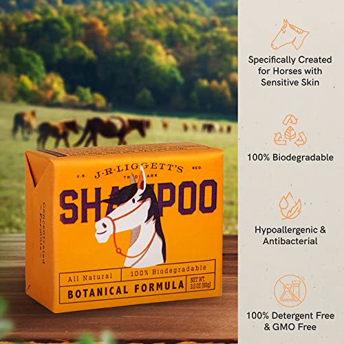 Image of J.R.LIGGETT'S Botanical Horse Shampoo Bar for Sensitive Skin - 100% Detergent Free, Non-GMO & Biodegradable - Deep-Cleansing, Hypoallergenic Formula for Healthy Skin, Mane & Tail - 3.5 oz Bar