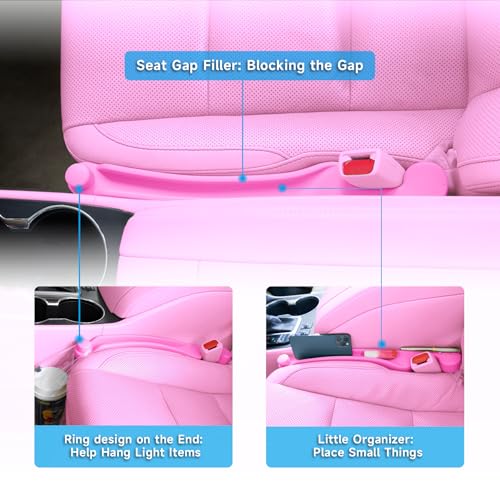 Image of Givifive Car Seat Gap Filler Set of 2, 3IN1 Seat Side Gap Filler Plug with Storage Slot & Hook Function, Soft Foam Universal Fit Car SUV Truck Fill Gap Between Seats Console Organizer (Narrow Pink)