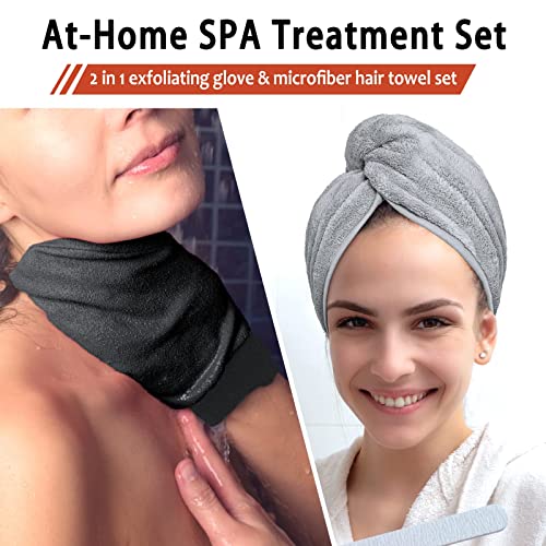 【2 In 1】Exfoliating Glove And Microfiber Hair Towel Set, Deep Exfoliating Body Scrubber For Healthy Skin Korean Exfoliating Mitt, Skin Body Exfoliator,【Super Absorbort】Hair Towel For Women Wet Hair 1 #TOP21