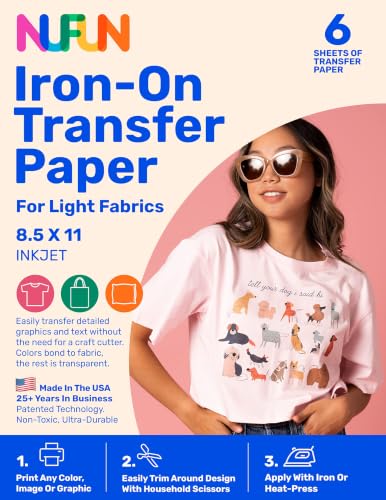 NuFun Activities Heat Transfer Paper, Light Fabrics, 6 Sheets 8.5x11
