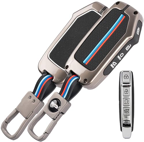 Image of SHOPOFLUX Metal Key Cover Compatible with Kia Seltos 2024 2023 Facelift HTX | Carens Clavis X Line | Sonet Facelift 4 Button Smart Key