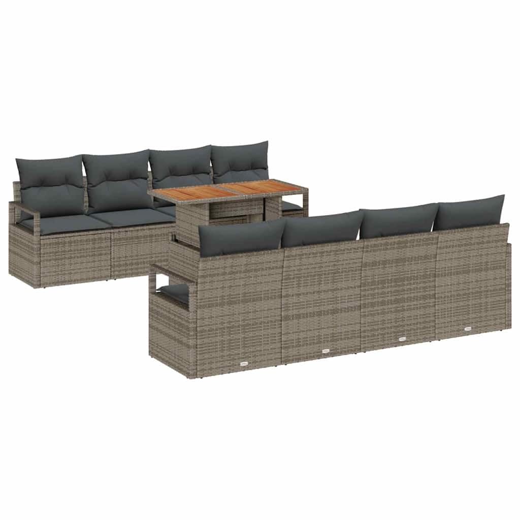 Set Divano da Giardino 9 Pz Grigio in Poly Rattan 230x62x69 cm