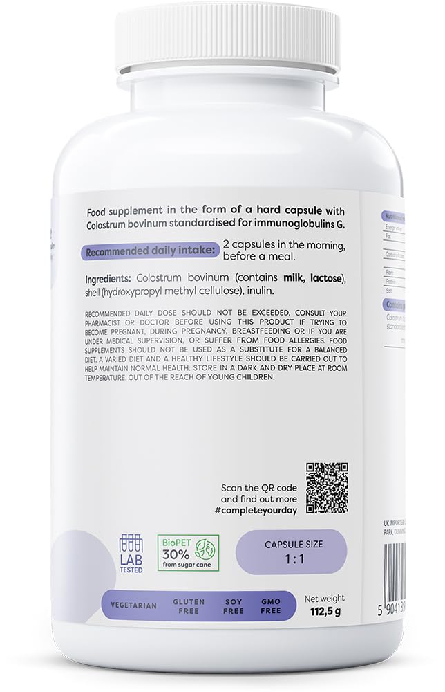 Osavi Colostrum 1000 mg – 180 gélules | Colostrum bovin hautement concentré contenant 30% d'immunoglobulines G | Provenant de vaches Holstein-Friesian | Sans OGM