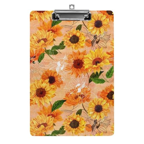 クリップボード A4 縦型 レトロ 向日葵 ひまわり 花柄 ファイルボード 壁掛け 画板 書きやすい お会計ボード て持ち運びやす 文書整理 文房具 会議パッド 事務用品 メモ 学校 家庭用バインダー