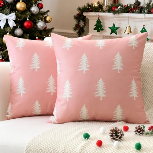 JOTOM 2er Set Weihnachten Kissenbezüge, Dekorative Weihnachtsbaum...