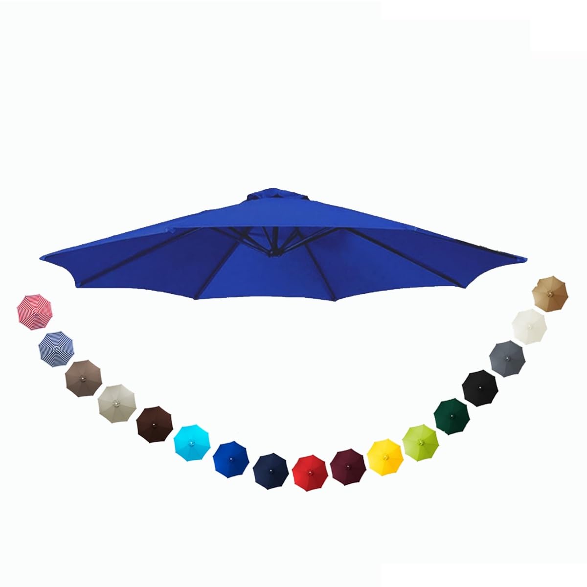 6.5ft 7.5ft 9ft 10ft Patio Umbrella Replacement Canopy, 6 Ribs 8 Ribs Polyester Parasol Top Cover, Waterproof Uv Protection Outdoor Cantilever Garden Umbrella Replacement Blue 2.30m/7.5FT-8Ribs
