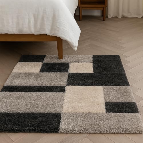 Image of 3x5 feet Soft Area Rug for Living Room and Bedroom, Modern Indoor Floor Carpet with Non-Slip Backing, Comfortable Decorative Home Decor Rug, Easy Clean & Durable- (3D Silver B, Rectangular)
