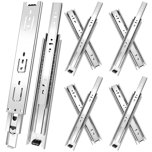 22 inch Drawer Slides 4 Pairs (8pcs) 3 fold Full Extension Side Mount Cabinet Drawer Glides 22 Silver Cabinet Rails for Dresser Cabinet Kitchen Trash Can Wardrobe 100 LB Capacity