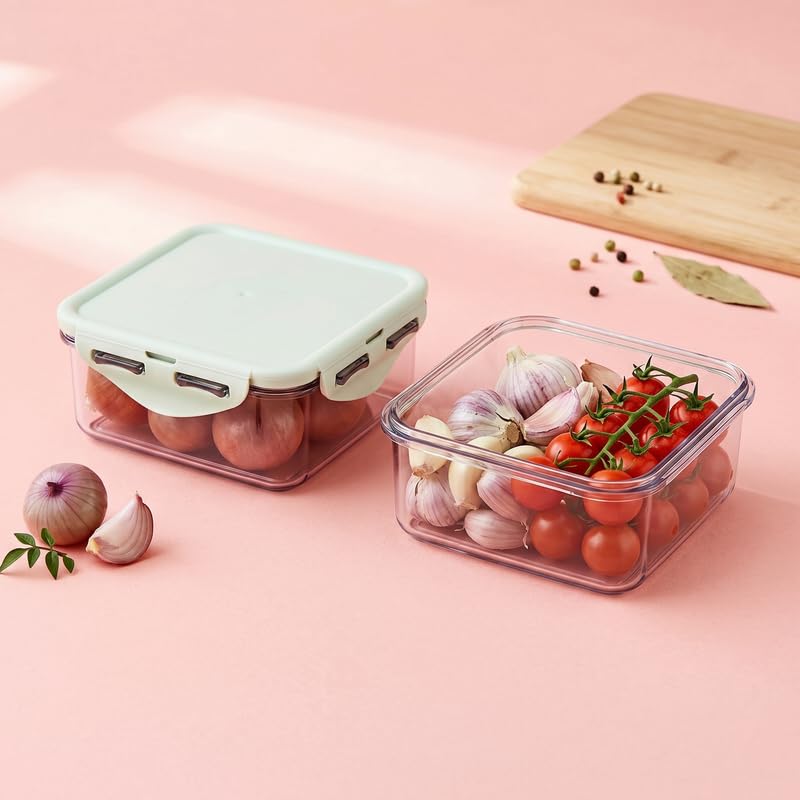 Image of LocknLock Square 600ml Food Storage Containers (Pack of 2) | Airtight, Leakproof, BPA-Free Plastic Boxes | Stackable Square Kitchen Containers for Lunch, Fridge & Pantry Storage