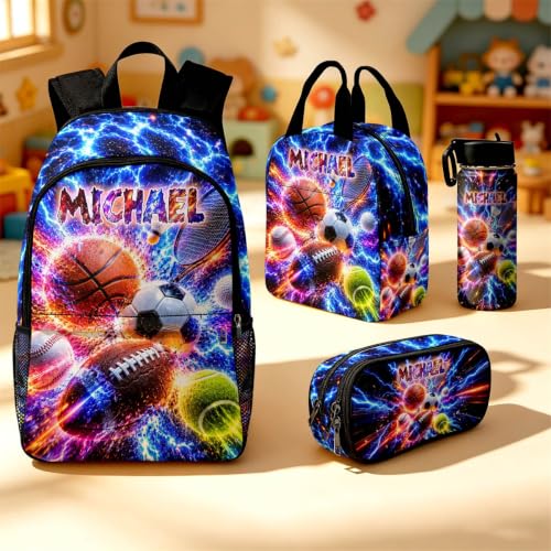 Image of Custom Backpack for Boys Kids Toddler Backpacks Back to School Bookbag Set | Kid Personalized Backpack with Lunch Box Boy Kindergarten Elementary Preschool Daypack Birthday Gifts Sports Ball Soccer