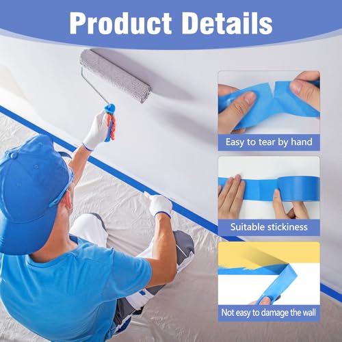 Image of Blue Painters Tape 1.89In x 55Yd Painters Tape 3 Rolls Painters Blue Tape for Wall Masking Edge Treatment Packing DIY Crafts, Home Use