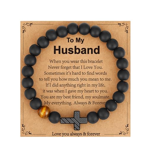 Gifts for Dad New Dad Stepdad Husband, American Flag Cross Beads Bracelet Jewelry Gifts for Father Men from Daughter Son Wife