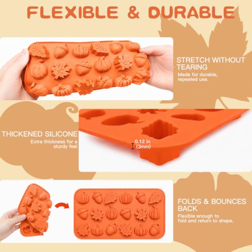 Image of HKNMTT 2Pcs Mini Pumpkin Silicone Molds 36-Cavity 9 Shapes Fall Candy Molds